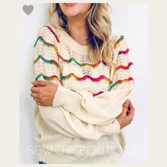 Rainbow 🌈 Textured Back Tie Sweater - Picture 5 of 8